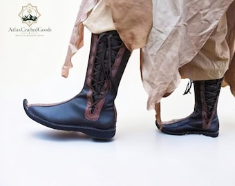 Handmade Brown Leather Boots, Medieval Viking Boots, Genuine Leather, Renaissance Faire Boots