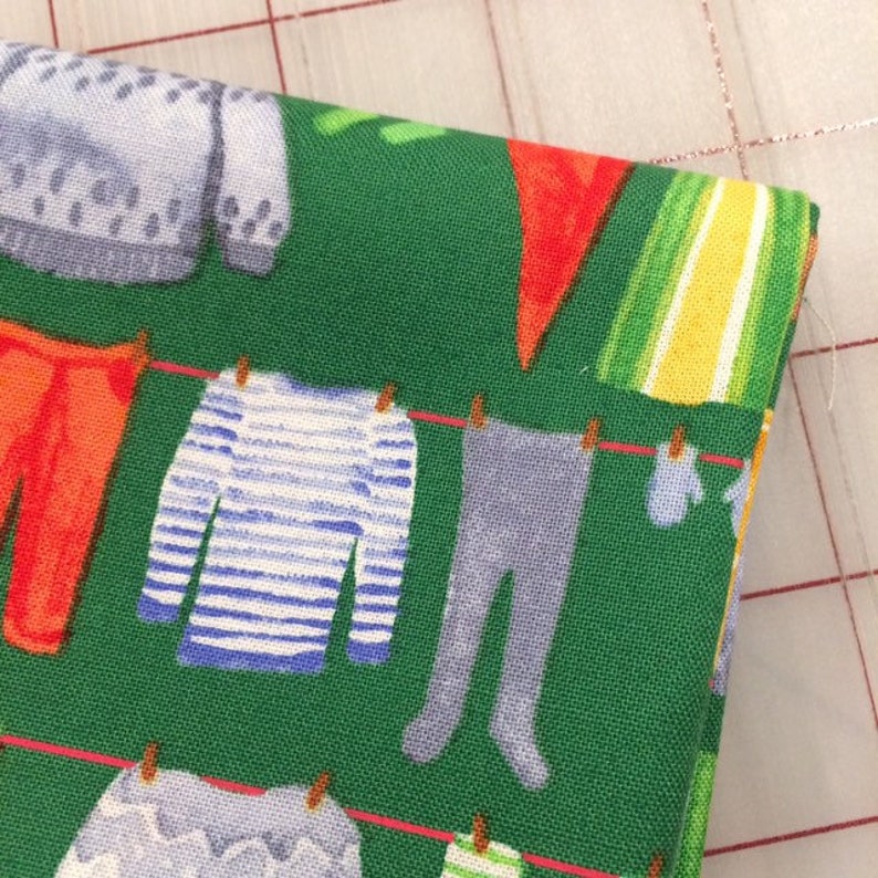 Gnome Laundry in Green by Striped Pear Studio for Windham Fabrics HALF YARD cut of Winter Gnomes in Organic Cotton