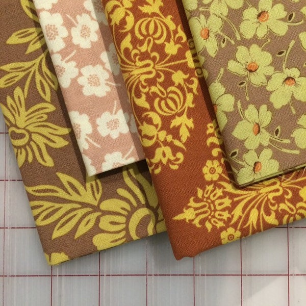 Brown Florals -  Fat Quarter Bundle - set of 4 - #54