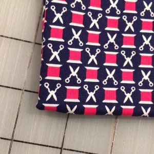 FAT QUARTER cut of Sewing Circle - Snips N&#39; Spools in Navy