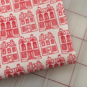 Red Hot - Houses in White - Continuous yardage available, sold by the half yard