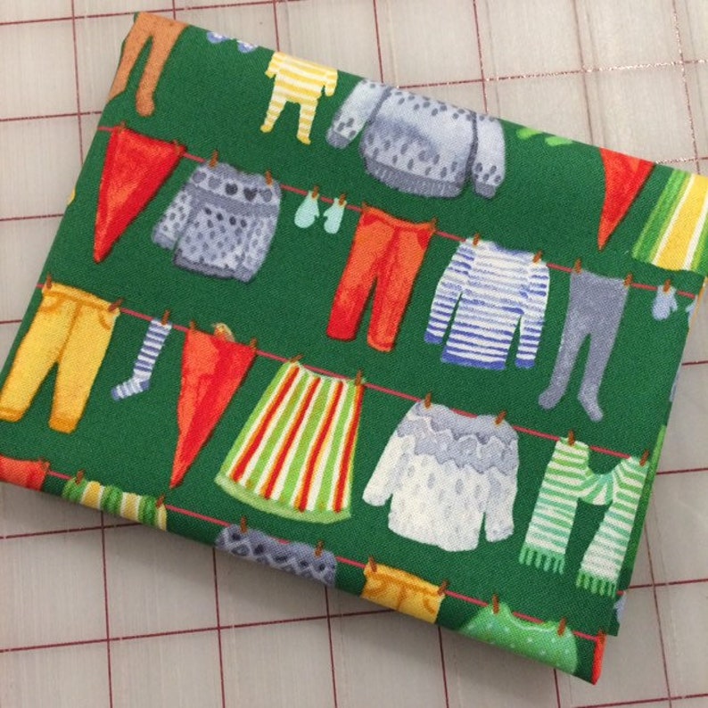 Gnome Laundry in Green by Striped Pear Studio for Windham Fabrics HALF YARD cut of Winter Gnomes in Organic Cotton