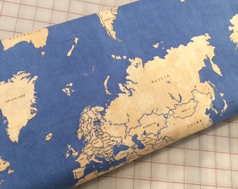 Passport - Map of the World in Ocean sold by the half yard