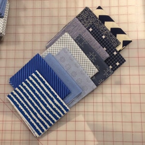 Ten Blue Designer Fabric Fat Quarters - Light to Dark Blue #61