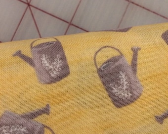 Watering Cans - Grey on yellow -  Continuous yardage, sold by the half yard