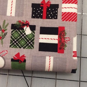 FAT QUARTER cut of Christmas Delivery Presents in Grey