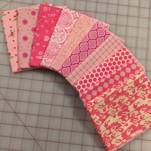 Set of 10 Light Pink Fat Quarters  - Set #50 - Pink blender quilting fabric