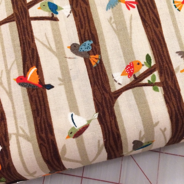 FAT QUARTER cut of Bear Camp - Birds on Branches in Khaki by Whistler Studios for Windham Fabrics