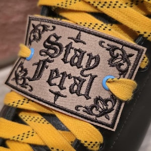 Stay Feral Embroidered Roller Skate Lace Patch | Gothic Derby Accessory
