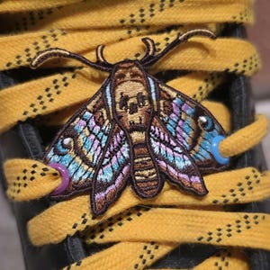 Death's Head Hawkmoth Shoelace Patch | Embroidered Gothic Moth Shoe Charm accessory