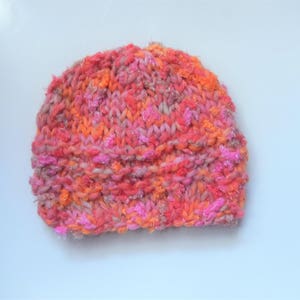 hand knit baby hat, knitted baby cap, orange mix hat, unisex cap, newborn