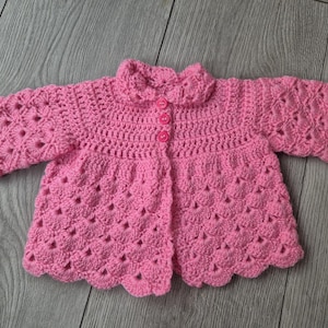 baby girl sweater, crochet pink cardigan, handmade newborn sweater, infant clothing, gift for baby girl