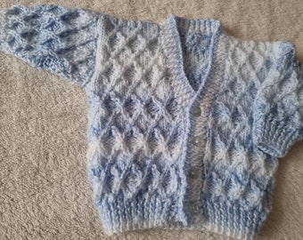 hand knit cardigan, cable knit baby sweater, blue baby cardigan, 0-3 month clothing