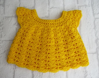Gelbes Babytop, gehäkelte Mädchenplatte, 3-6 Monate Kleidung
