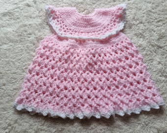 robe rose layette, robe bébé au crochet, robe de soirée bébé, 3-6 mois