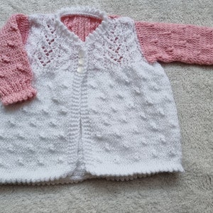 White & pink baby cardigan, shimmering knitted sweater, baby girl cardigan, 3-6 month