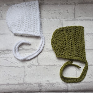 crochet baby bonnet, white crochet bonnet, green baby bonnet, newborn, 0-3 month