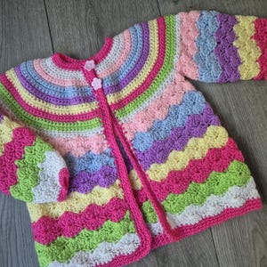 Crochet girls cardigan, handmade sweater, lovely bright cardie, 2-3 year size clothing, girl for little girl