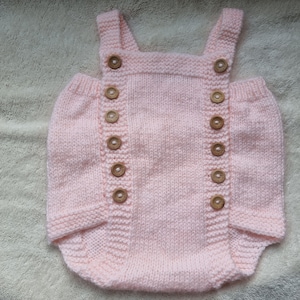 Handknit baby romper, pale peach romper, 3-6 month clothing
