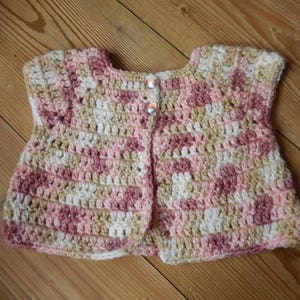 crocheted baby cardigan, crochet girls sweater, pink, white, beige,  0-3 month cardigan
