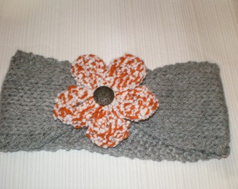 ladies hand knit headband, headband with flower, gift for her