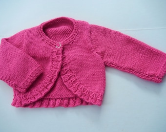 hand knit pink bolero, knitted pink sweater, newborn cardigan