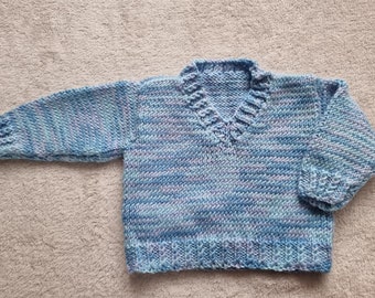 handknit baby sweater, knitted baby jumper, blue mix sweater, newborn clothing