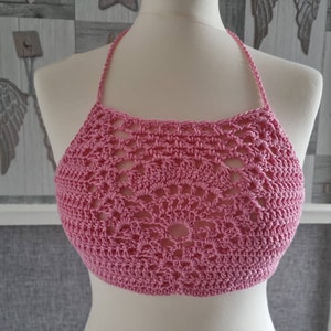 ladies pink top, crochet summer top, pink festival top, size 10-14