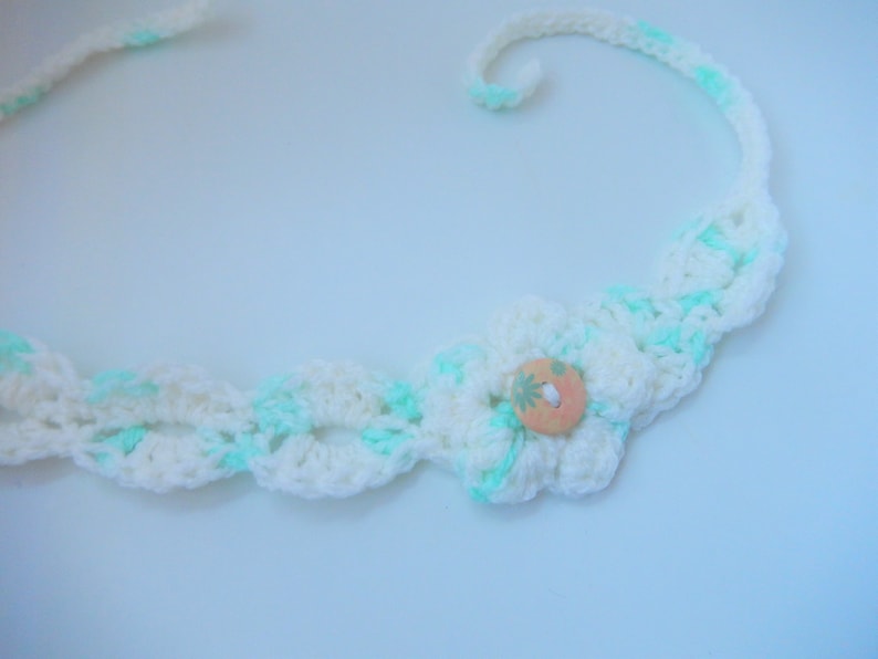 crocheted baby dress dress with matching headband white /& green dress newborn