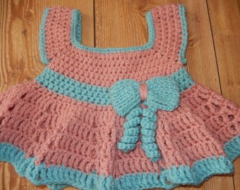 crocheted baby girl's top / pink and green top / top with bow and spirals / 6-9 month baby top / hand made