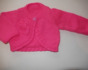 hand knit pink bolero, baby girl cardigan, knitted baby sweater, newborn