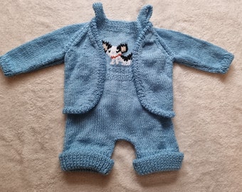 Hand knit romper, blue baby romper, blue baby sweater, knitted cardigan, 0-3 month clothing