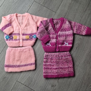 Hand Knit Baby Cardigan Set: Pink Mix, 3-6 Months