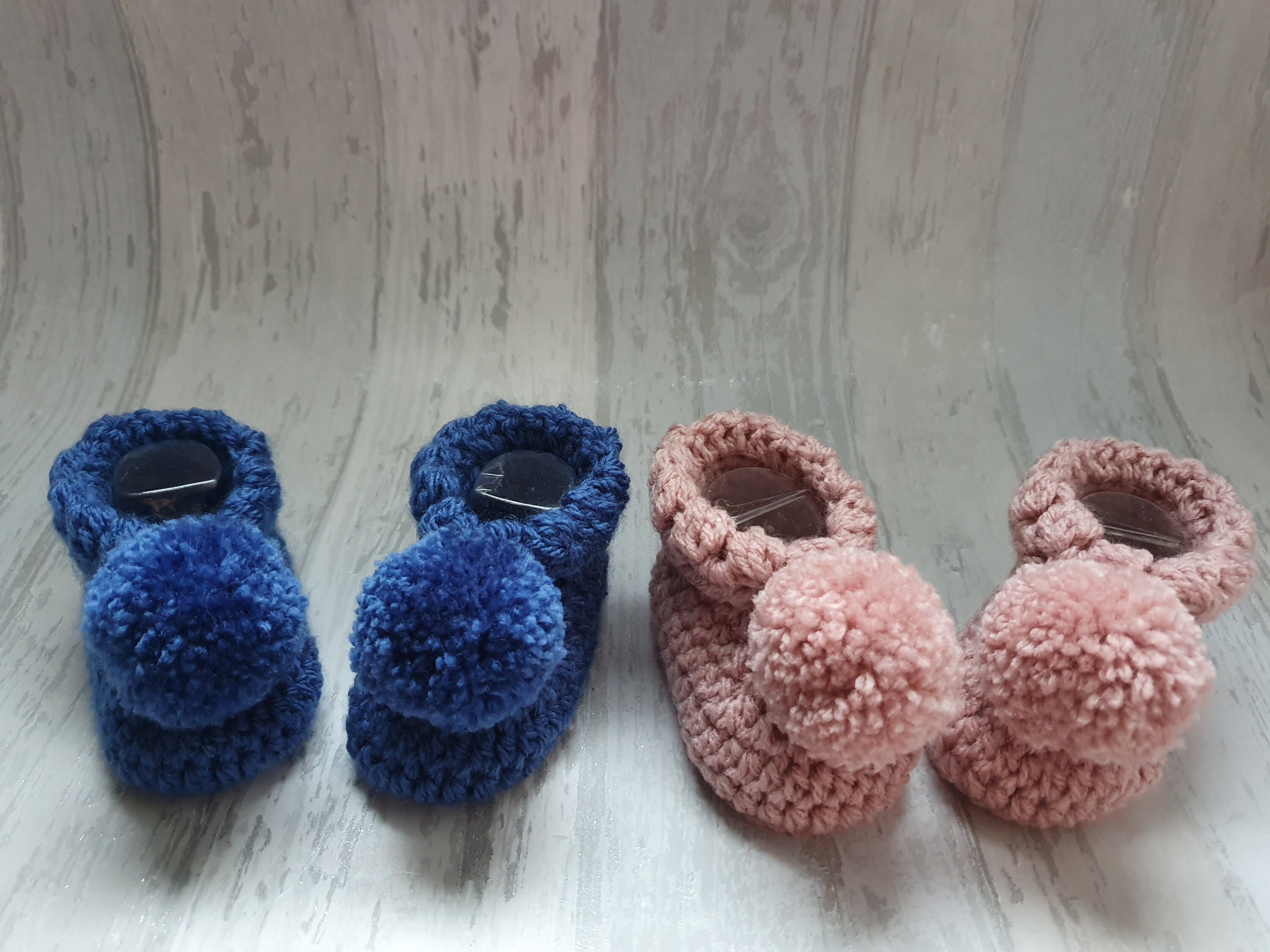 Pink Pom Pom Booties Crochet Baby Booties Blue Baby Shoes