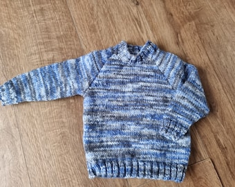Knitted baby sweater, handknit baby jumper, blue mix sweater, 6-9 month clothing