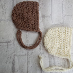 crochet baby bonnet, cream crochet bonnet, brown baby bonnet, newborn, 0-3 month, 3-6 month