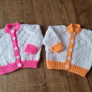 Knitted baby cardigan, handknit white mix sweater,  3-6 month clothing