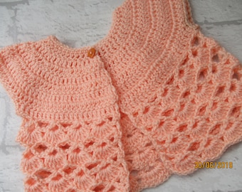 baby peach cardigan, girl's sweater, baby clothing, 0-3 month