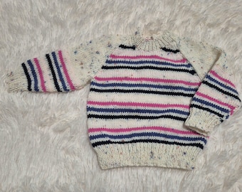 Knitted baby sweater, handknit baby jumper, striped sweater, 6-9 month clothing