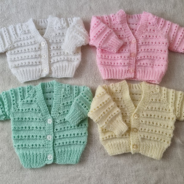 Hand knit sweater, knitted baby cardigan, pink cardigan, green sweater, lemon cardigan, white sweater, newborn clothing