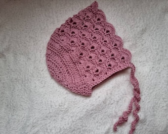crochet baby bonnet, pink crochet bonnet, white bonnet, lemon bonnet, cream bonnet,  newborn, 0-3 month, 3-6 month
