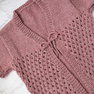 handknit girls cardigan, knitted sweater, sparkling pink cardie, 2-3 year size clothing