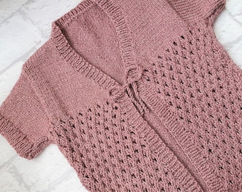 handknit girls cardigan, knitted sweater, sparkling pink, 2-3 year size