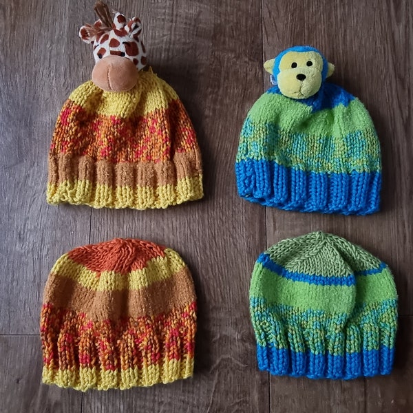 gorro de bebé tejido a mano, gorro de bebé de punto, gorro con mono, gorro con jirafa, gorro de 0-3 meses