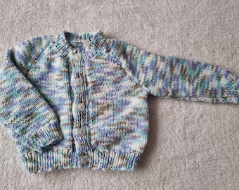 hand knit cardigan, knitted baby sweater, blue mix cardigan, newborn clothing