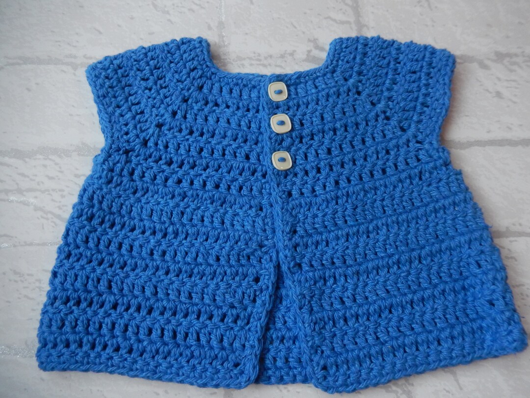 Crochet Baby Boy Cardigan / Crochet Baby Sweater / Short Sleeve Sweater / Blue Cardigan / 03