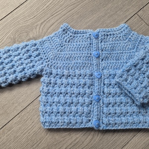 Crochet baby cardigan, blue baby sweater, handmade baby cardie, newborn clothing, baby boy gift