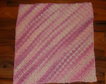 manta de bebé de ganchillo, lanzamiento de ganchillo, suave sedoso, manta de guardería, rosa y crema