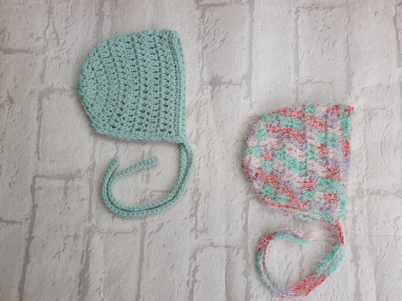 crochet baby bonnet, green bonnet, fluffy infant bonnet, newborn