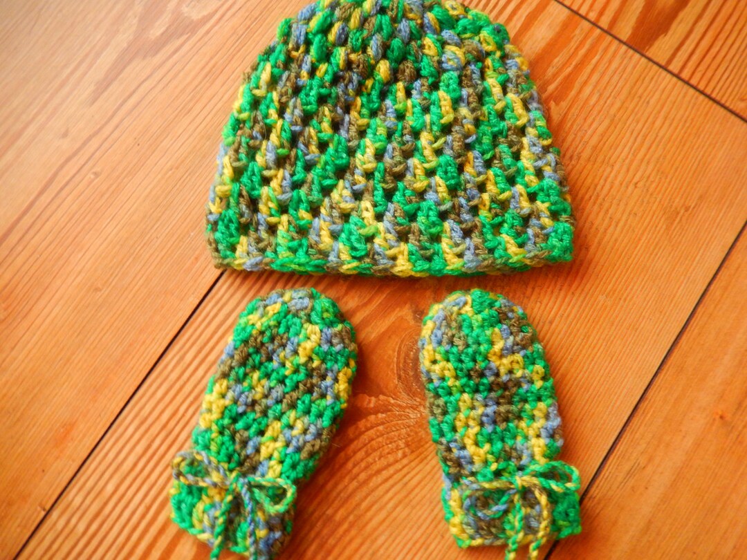 Crochet Baby Hat. Baby Mittens Set Cap and Mitts 03 Month Etsy